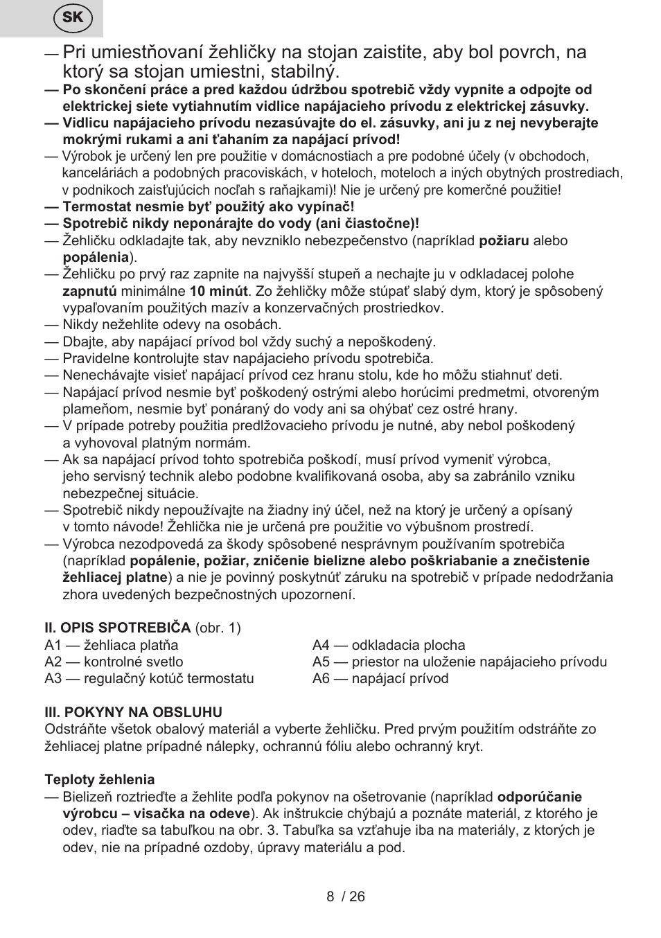 ETA Tradiční suchá žehlička 7246 User Manual | Page 8 / 28