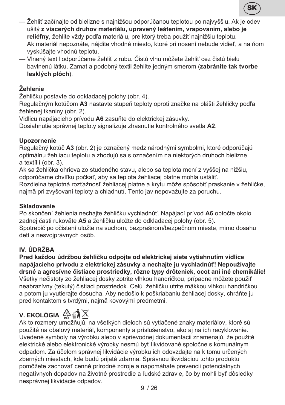 ETA Tradiční suchá žehlička 7246 User Manual | Page 9 / 28