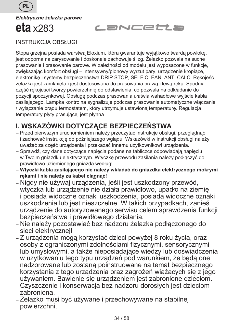 X283 | ETA Lancetta User Manual | Page 34 / 60