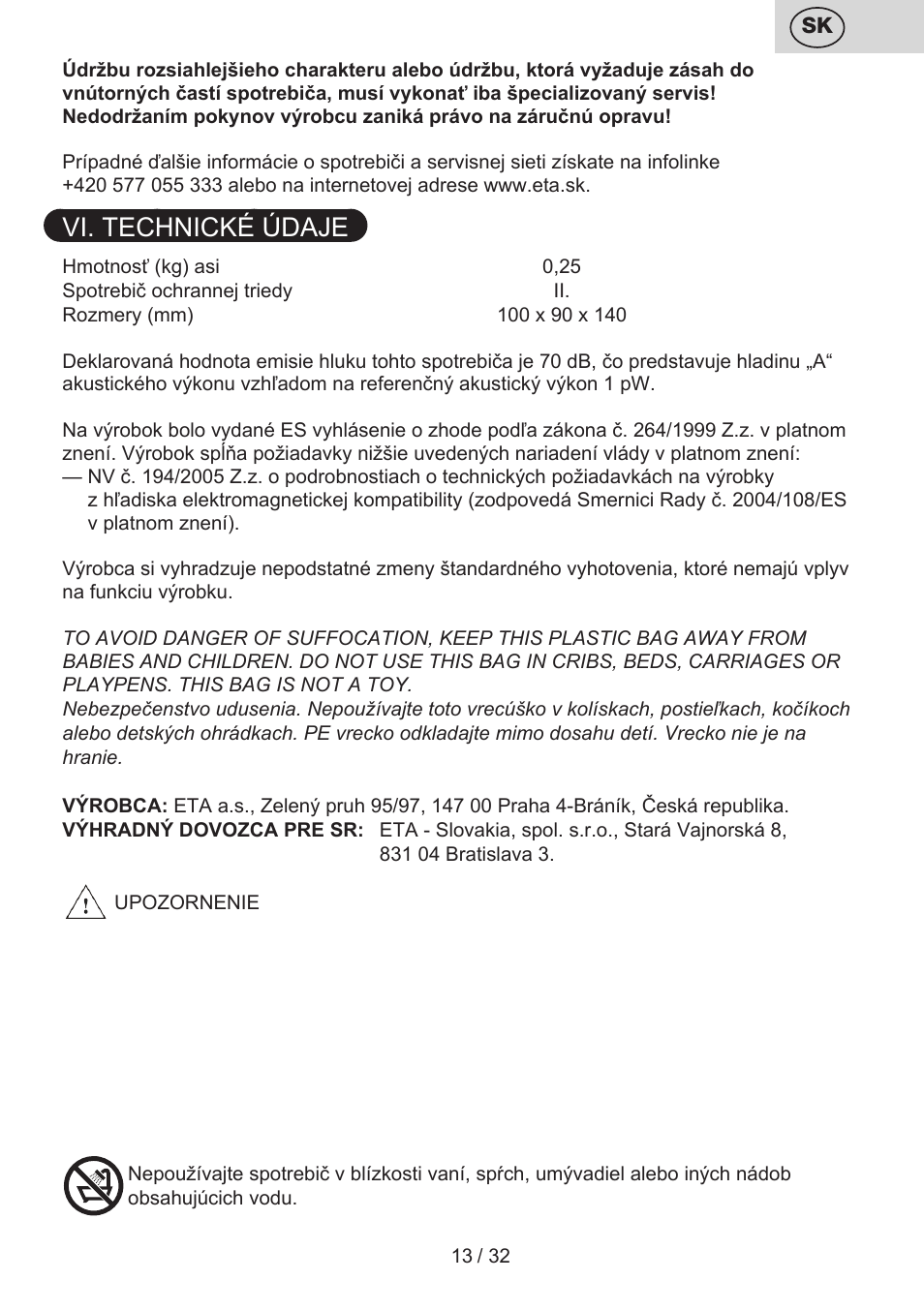 Vi. technické údaje | ETA Linty User Manual | Page 13 / 36