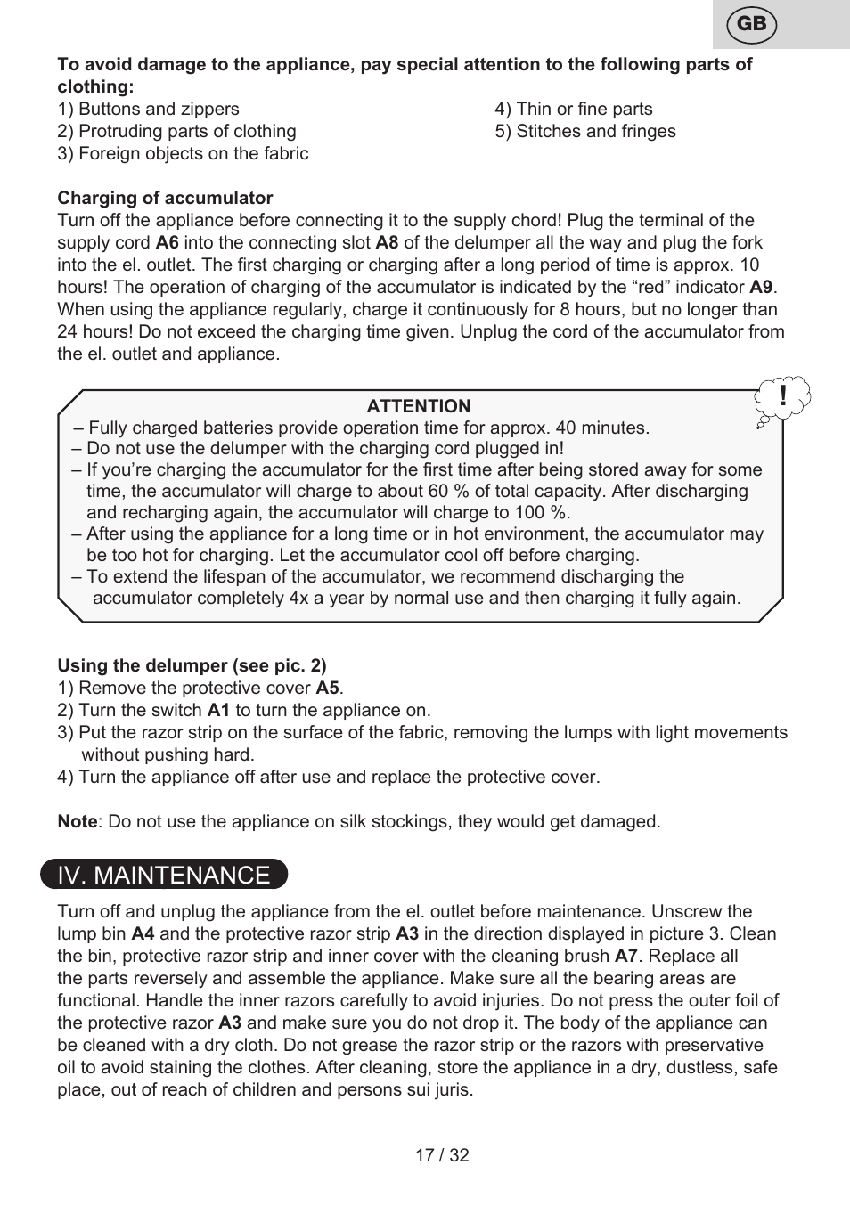 Iv. maintenance | ETA Linty User Manual | Page 17 / 36