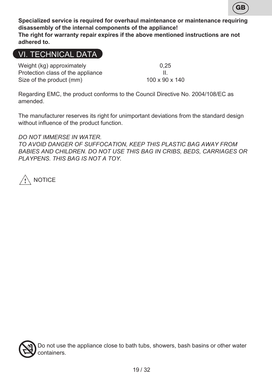 Vi. technical data | ETA Linty User Manual | Page 19 / 36