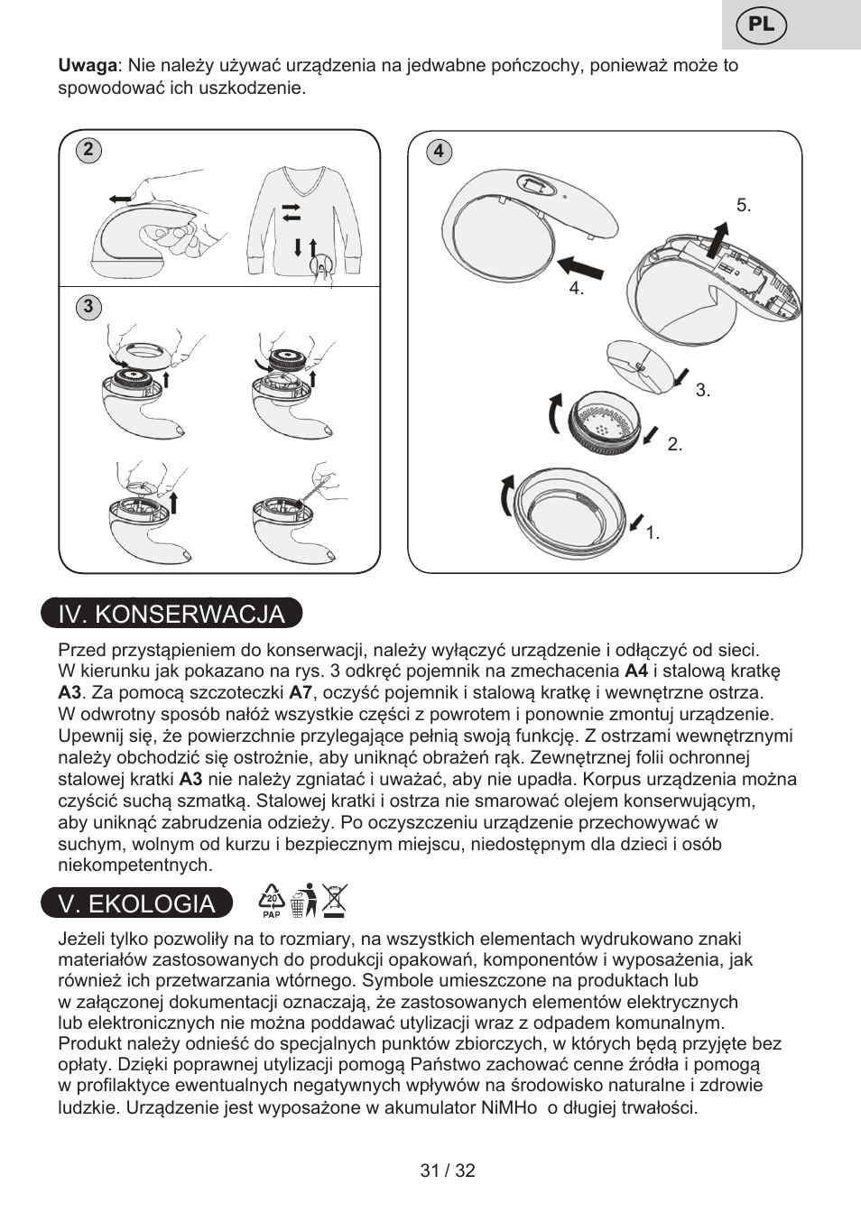 Iv. konserwacja, V. ekologia | ETA Linty User Manual | Page 31 / 36