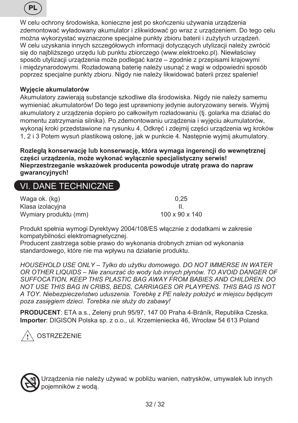 Vi. dane techniczne | ETA Linty User Manual | Page 32 / 36