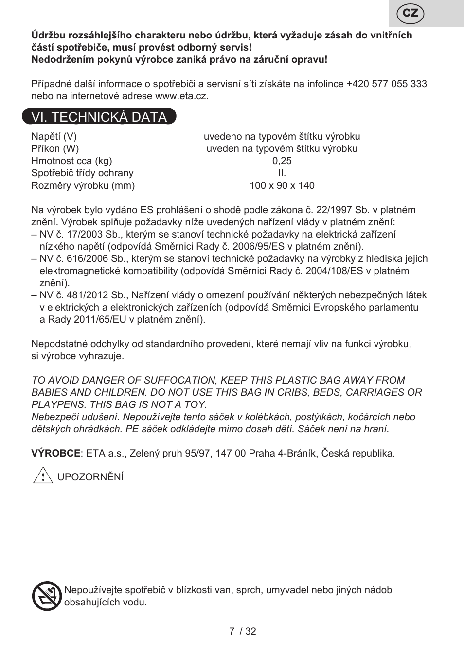 Vi. technická data | ETA Linty User Manual | Page 7 / 36