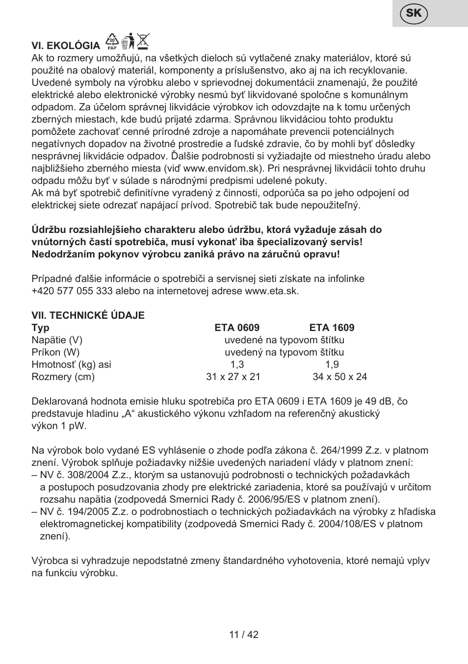 ETA 0609 User Manual | Page 11 / 44