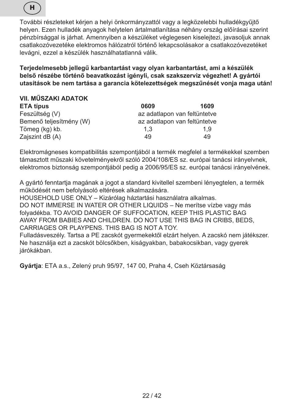 ETA 0609 User Manual | Page 22 / 44