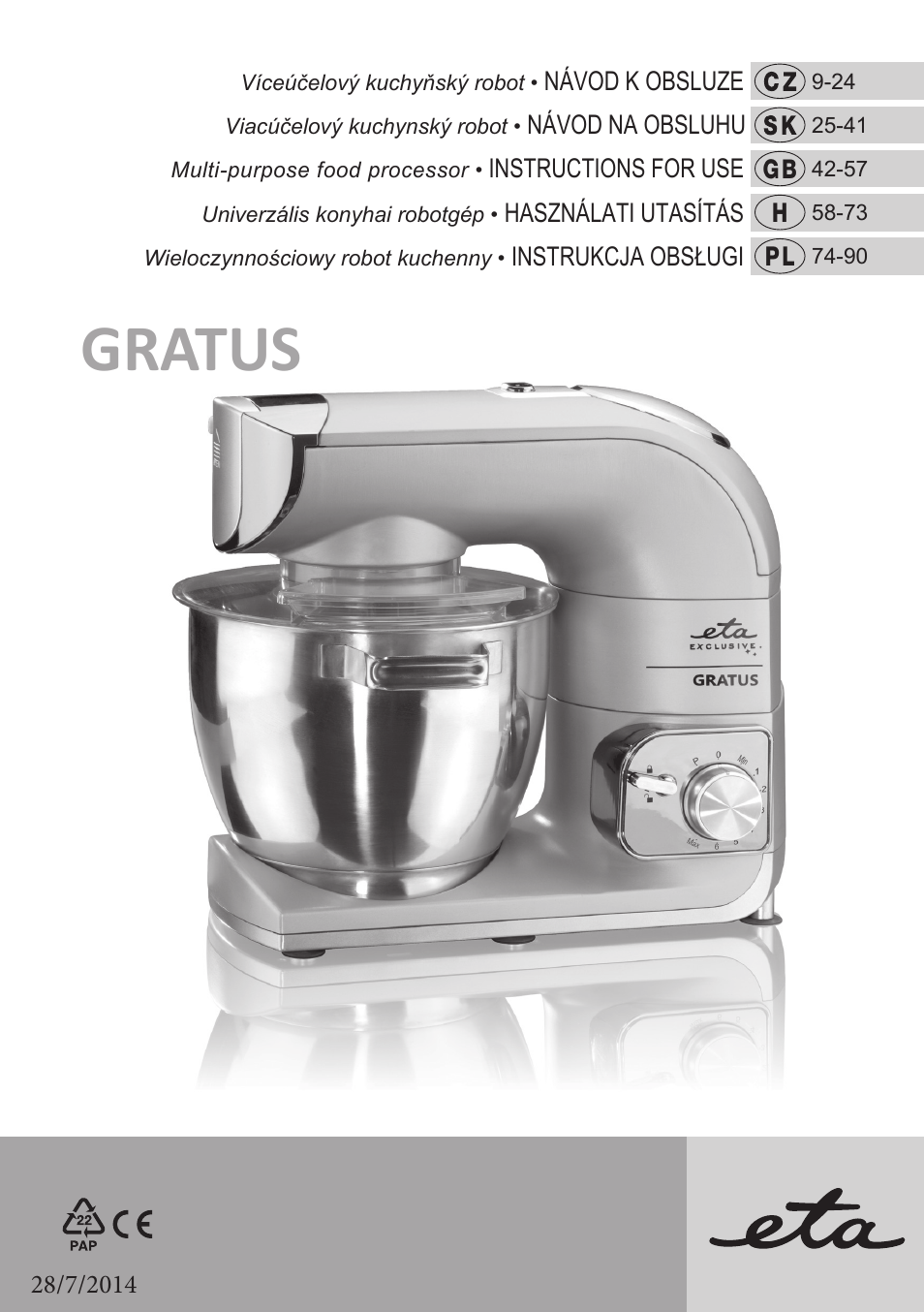 ETA Gratus Maxipasta User Manual | 92 pages