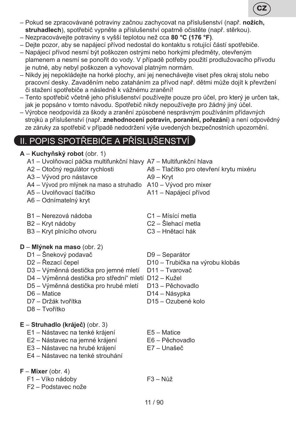 Ii. popis spotřebiče a příslušenství | ETA Gratus Maxipasta User Manual | Page 11 / 92