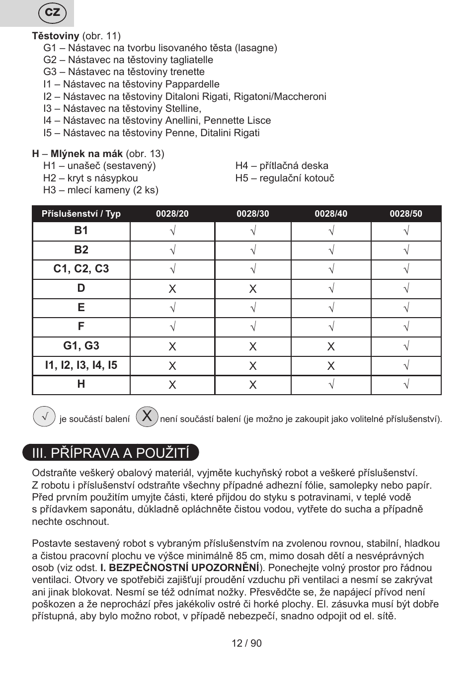 Iii. příprava a použití | ETA Gratus Maxipasta User Manual | Page 12 / 92