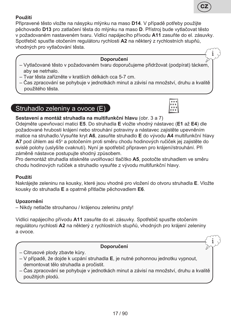 Struhadlo zeleniny a ovoce (e) | ETA Gratus Maxipasta User Manual | Page 17 / 92