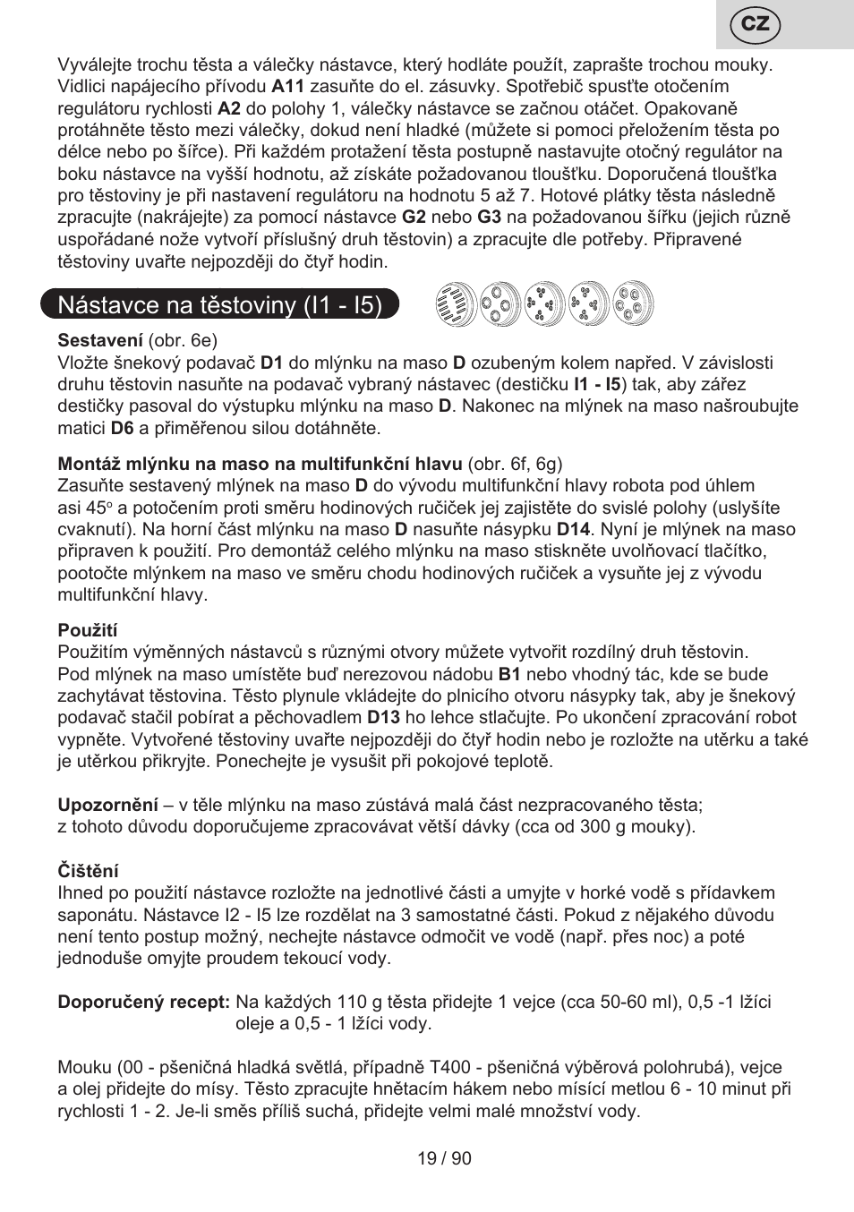 Nástavce na těstoviny (i1 - i5) | ETA Gratus Maxipasta User Manual | Page 19 / 92