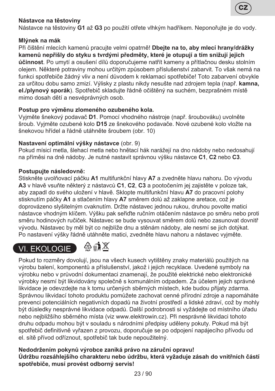 Vi. ekologie | ETA Gratus Maxipasta User Manual | Page 23 / 92