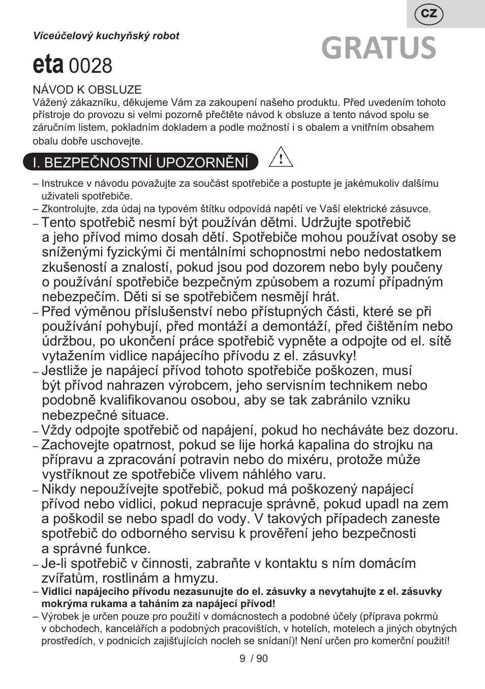 Gratus | ETA Gratus Maxipasta User Manual | Page 9 / 92