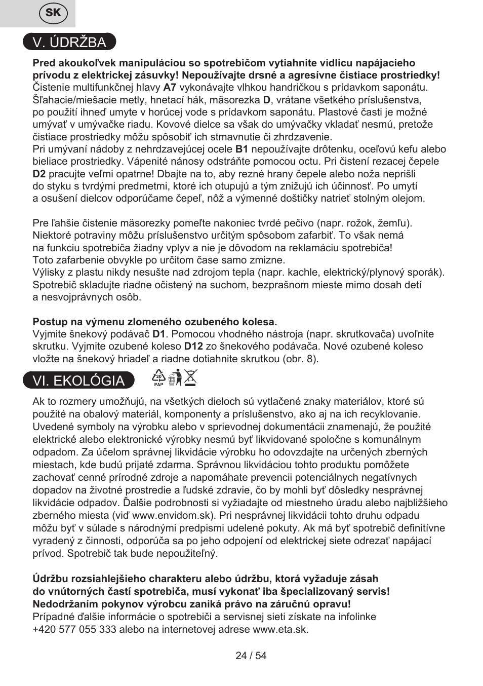 V. údržba, Vi. ekológia | ETA Mezo User Manual | Page 24 / 56