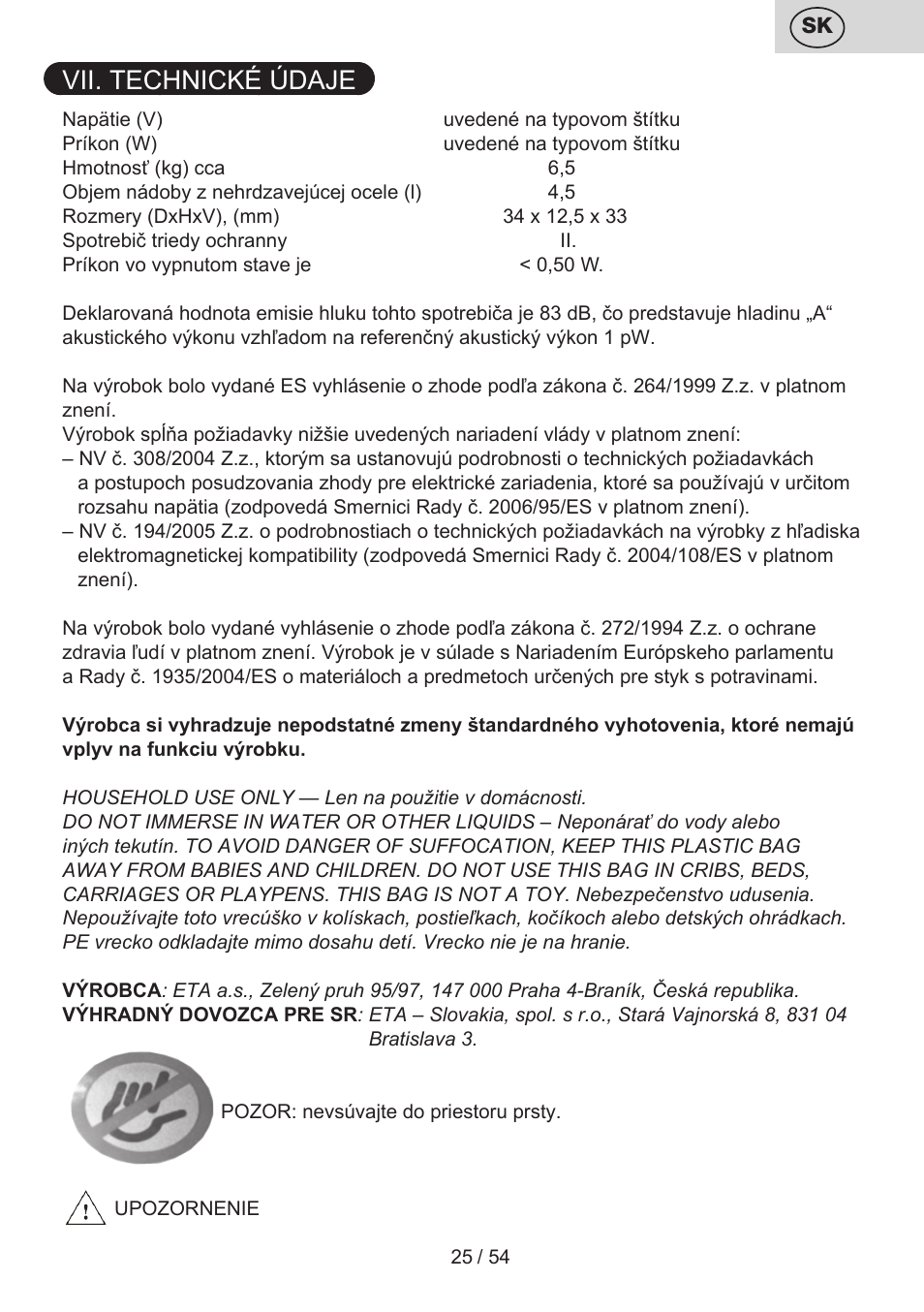 Vii. technické údaje | ETA Mezo User Manual | Page 25 / 56