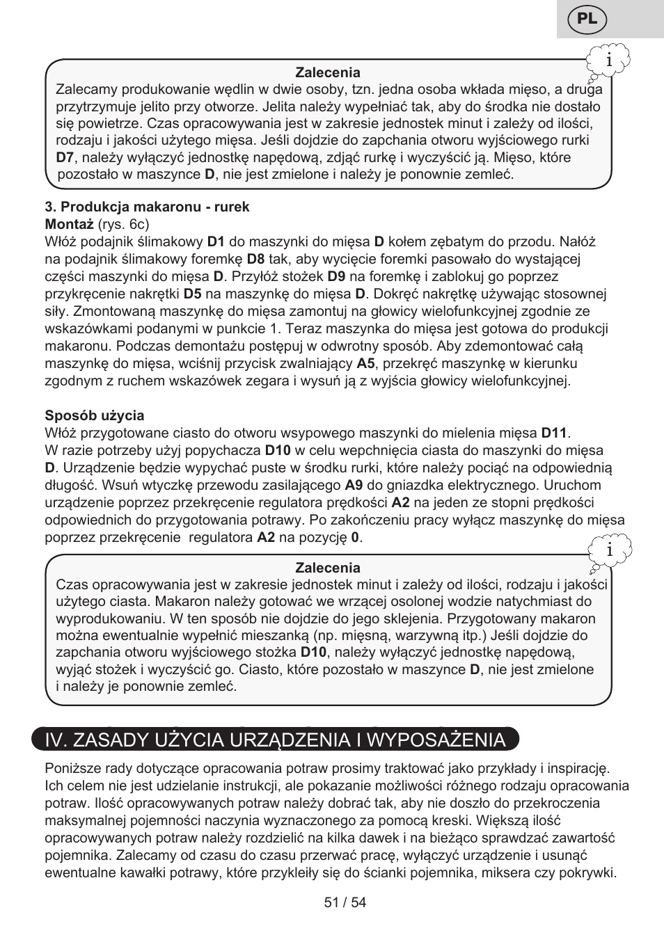 Iv. zasady użycia urządzenia i wyposażenia | ETA Mezo User Manual | Page 51 / 56