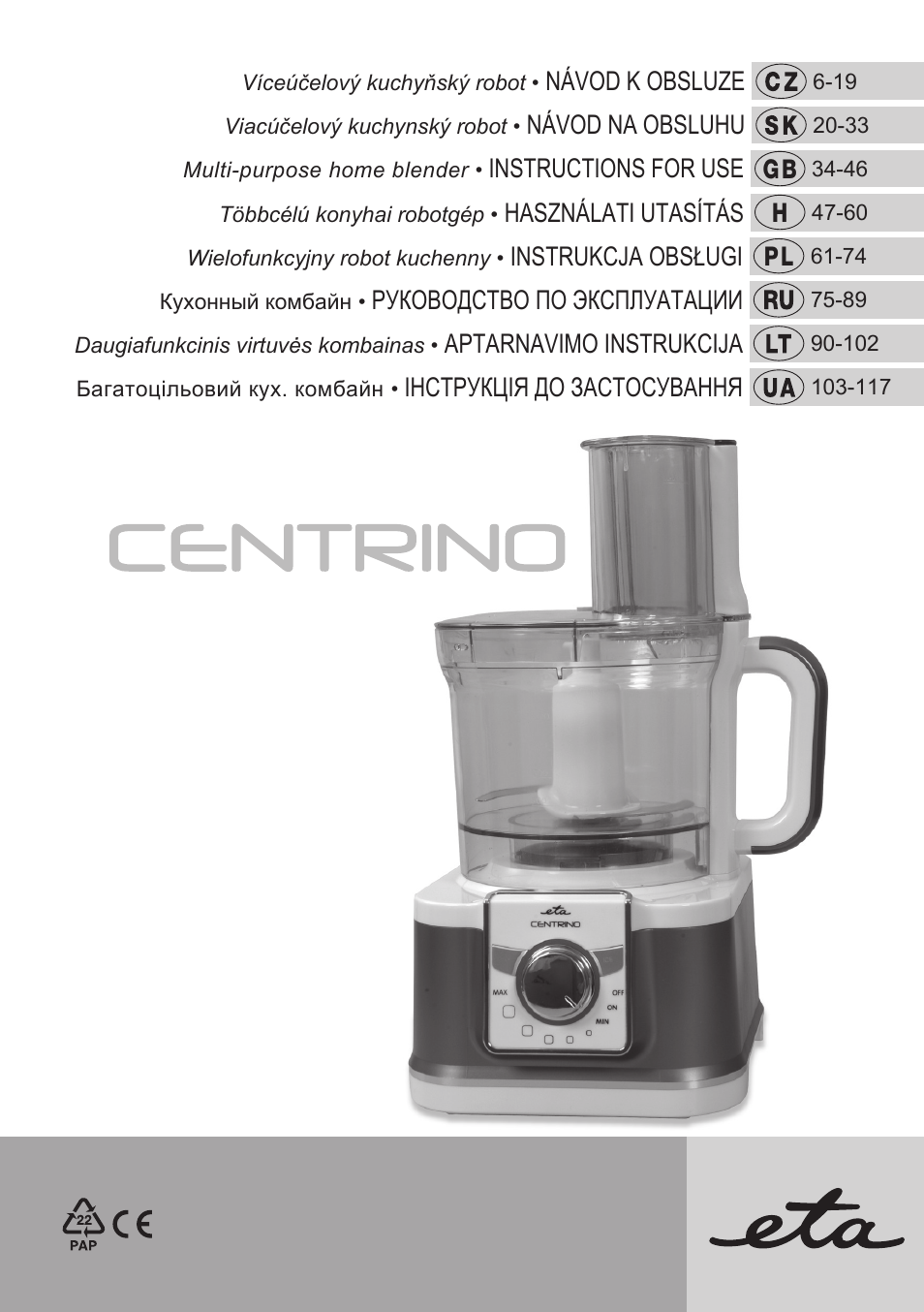 ETA Centrino s doplňkovým příslušenstvím User Manual | 120 pages