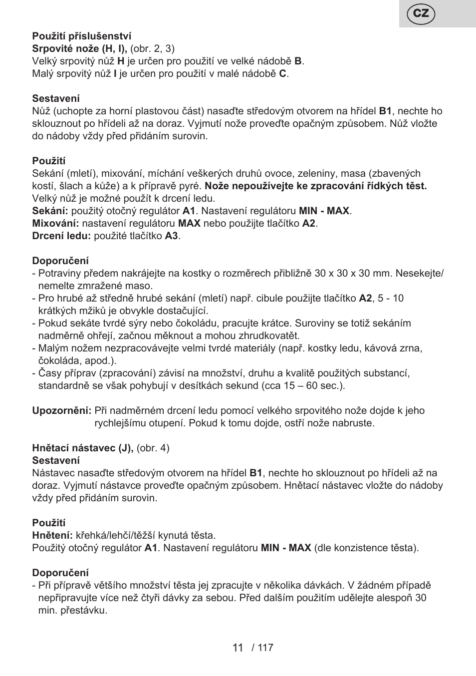 ETA Centrino s doplňkovým příslušenstvím User Manual | Page 11 / 120