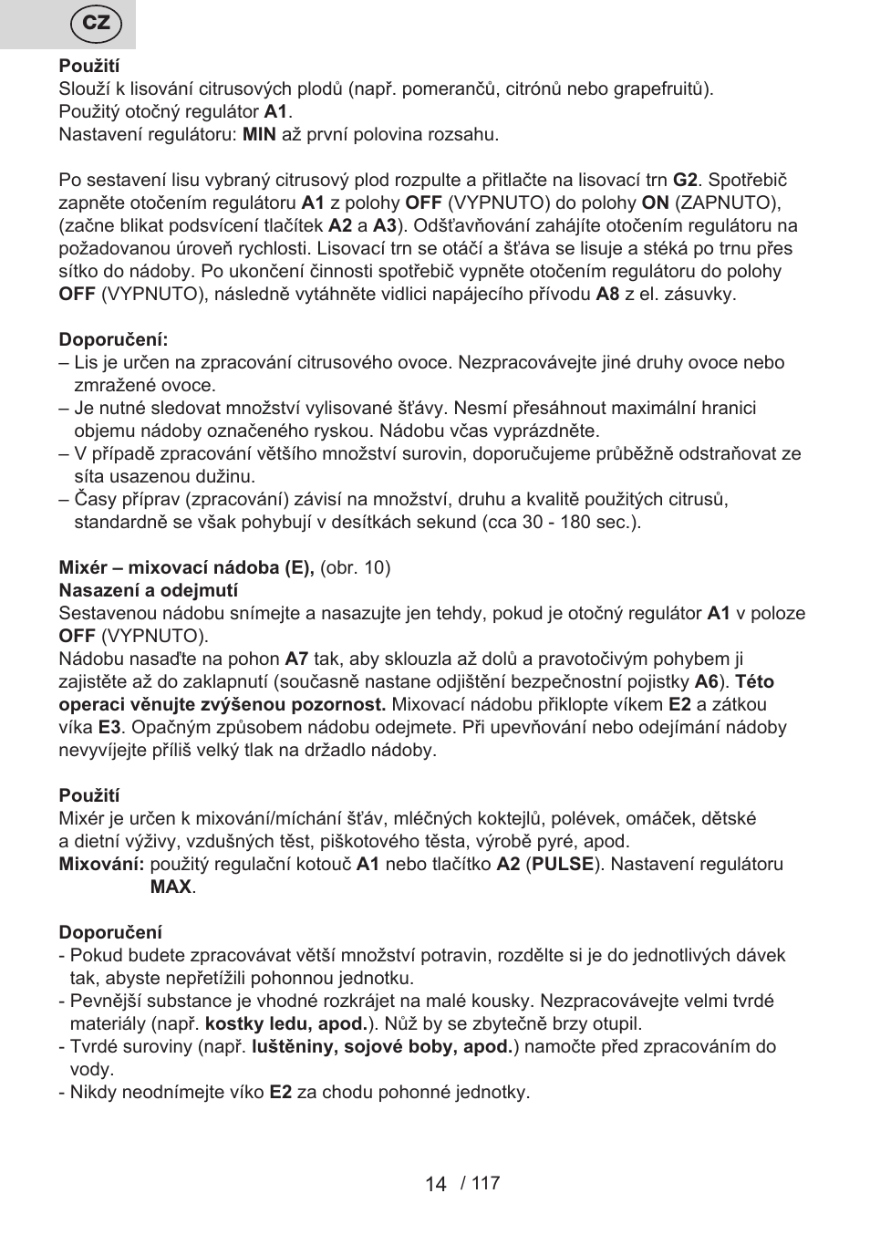 ETA Centrino s doplňkovým příslušenstvím User Manual | Page 14 / 120