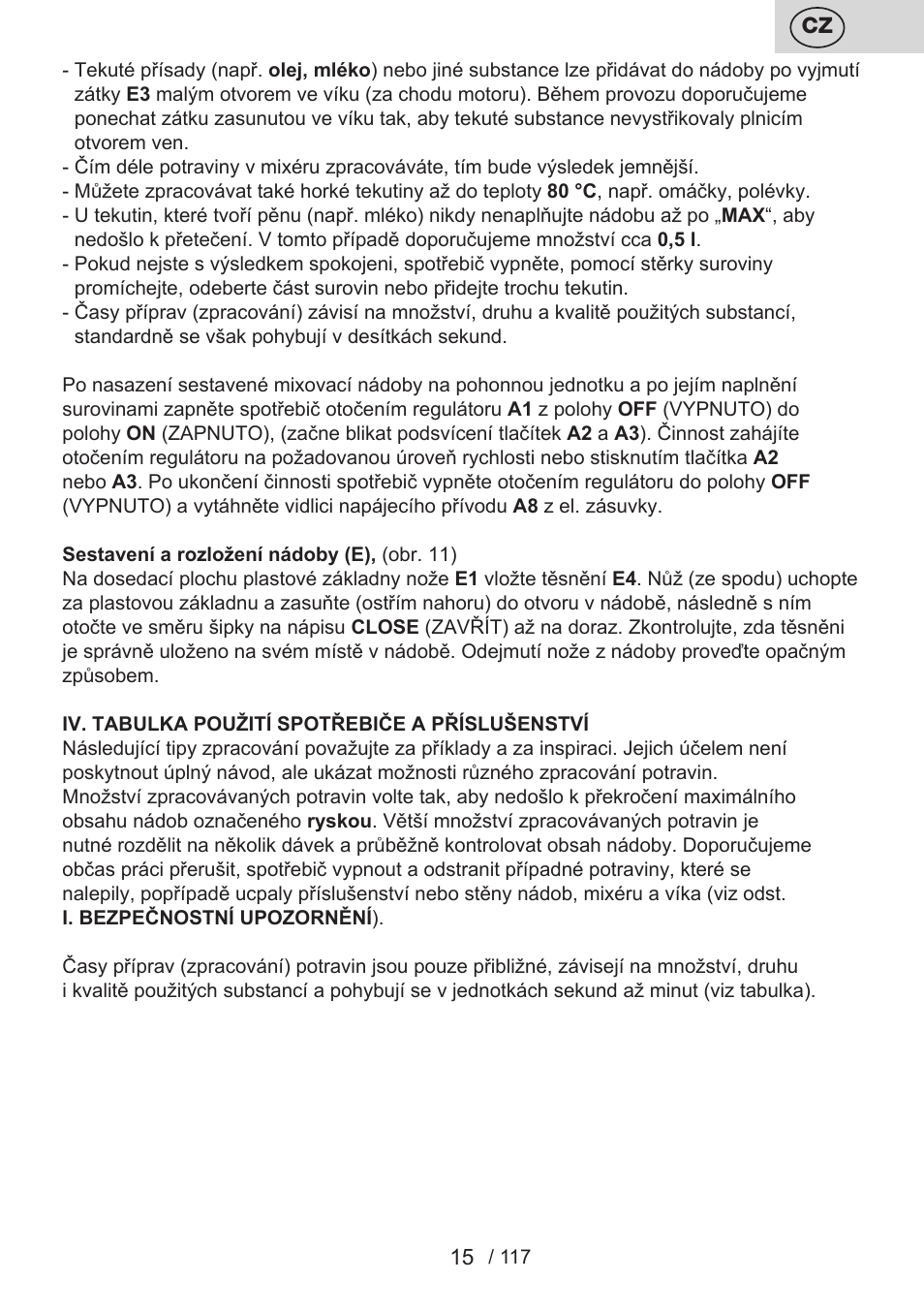ETA Centrino s doplňkovým příslušenstvím User Manual | Page 15 / 120