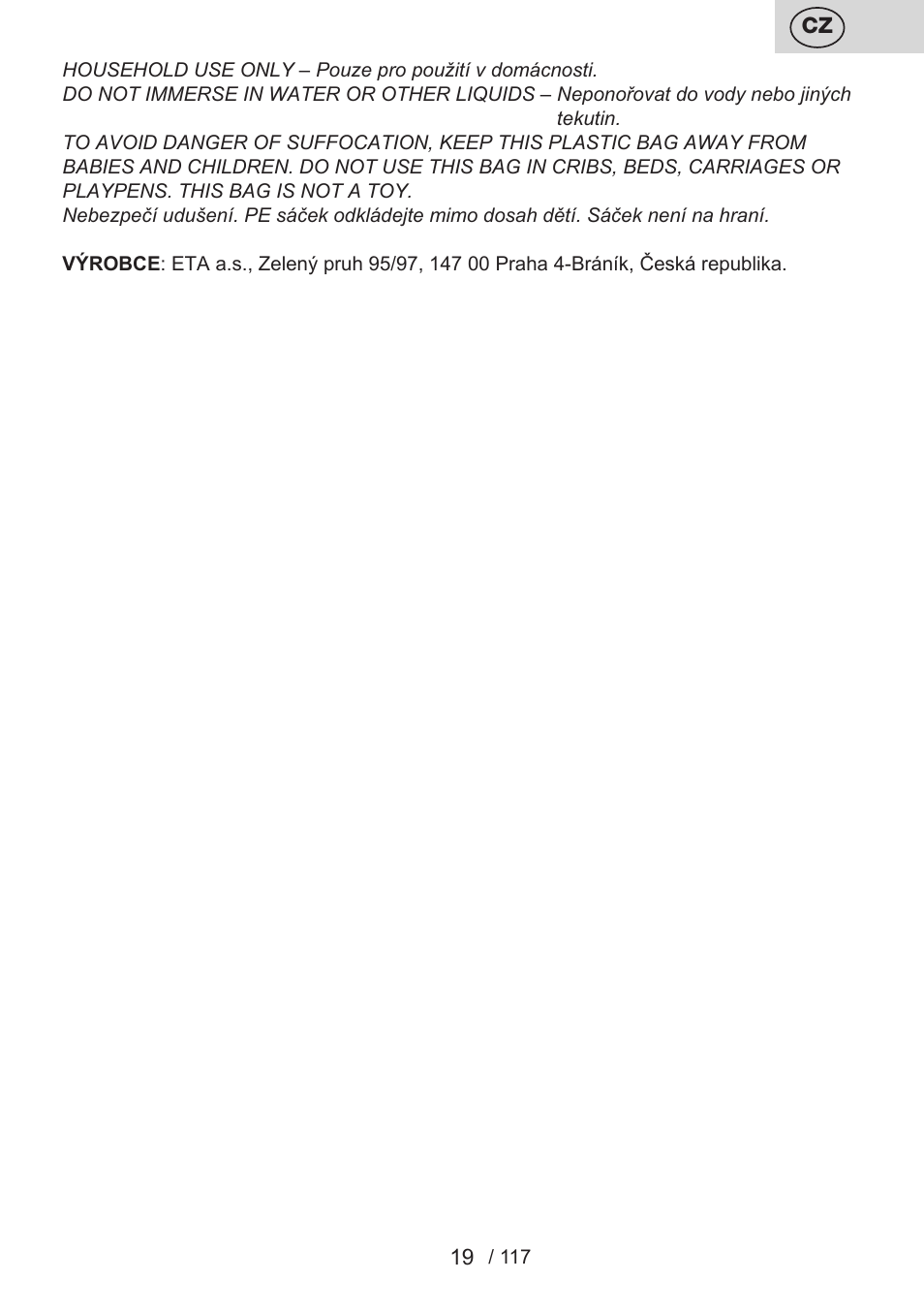 ETA Centrino s doplňkovým příslušenstvím User Manual | Page 19 / 120