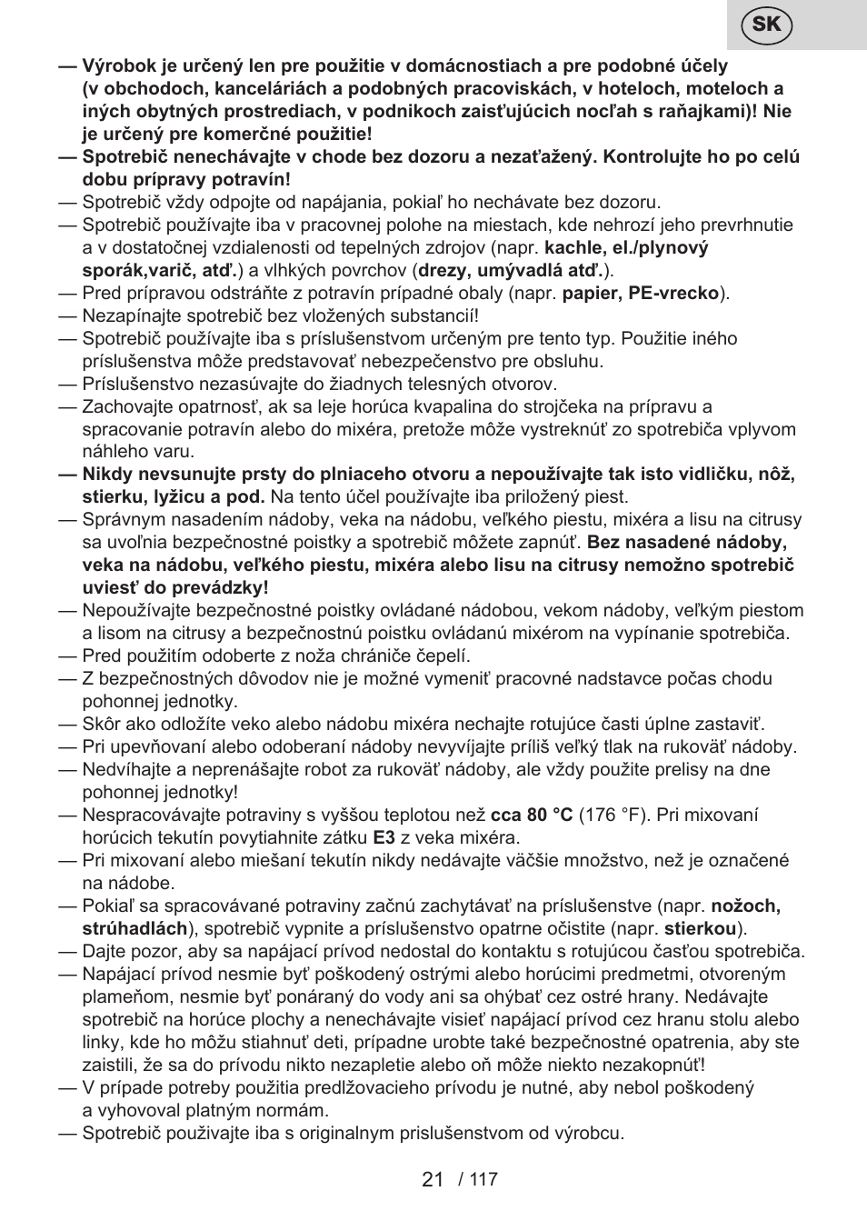 ETA Centrino s doplňkovým příslušenstvím User Manual | Page 21 / 120