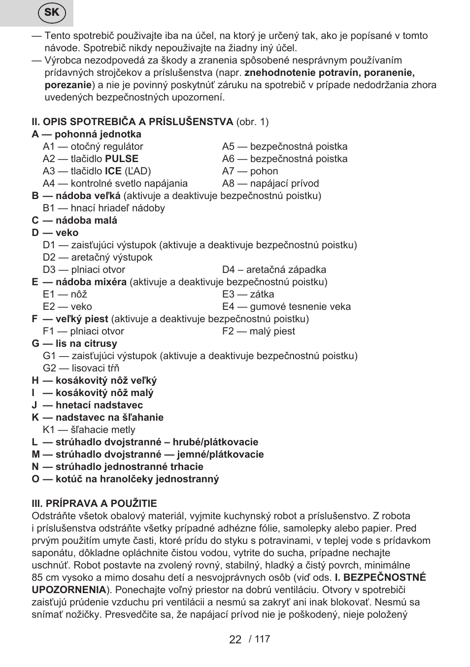 ETA Centrino s doplňkovým příslušenstvím User Manual | Page 22 / 120