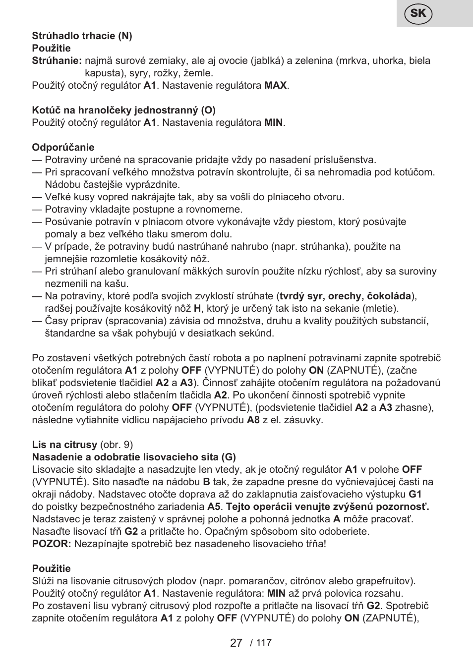 ETA Centrino s doplňkovým příslušenstvím User Manual | Page 27 / 120
