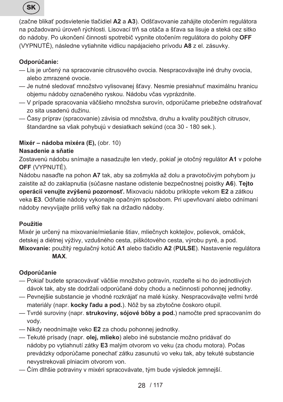 ETA Centrino s doplňkovým příslušenstvím User Manual | Page 28 / 120