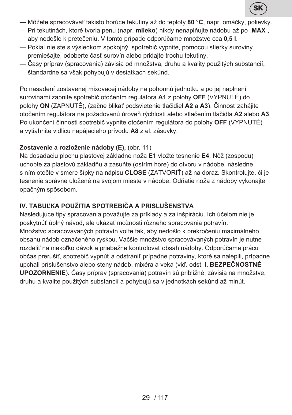 ETA Centrino s doplňkovým příslušenstvím User Manual | Page 29 / 120