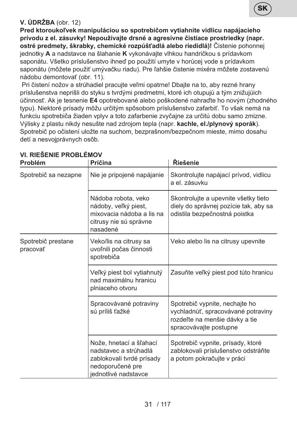 ETA Centrino s doplňkovým příslušenstvím User Manual | Page 31 / 120