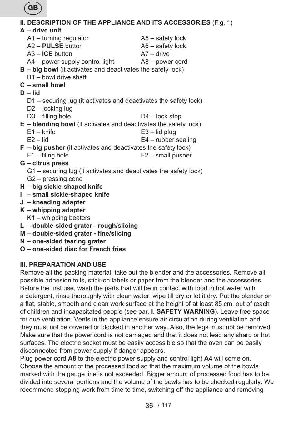 ETA Centrino s doplňkovým příslušenstvím User Manual | Page 36 / 120