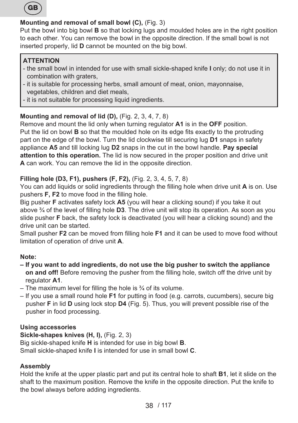 ETA Centrino s doplňkovým příslušenstvím User Manual | Page 38 / 120