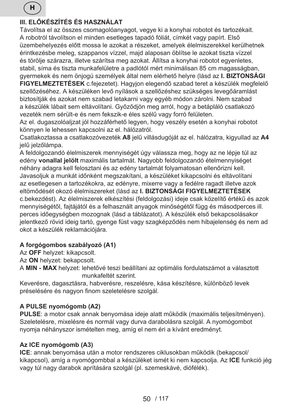 ETA Centrino s doplňkovým příslušenstvím User Manual | Page 50 / 120