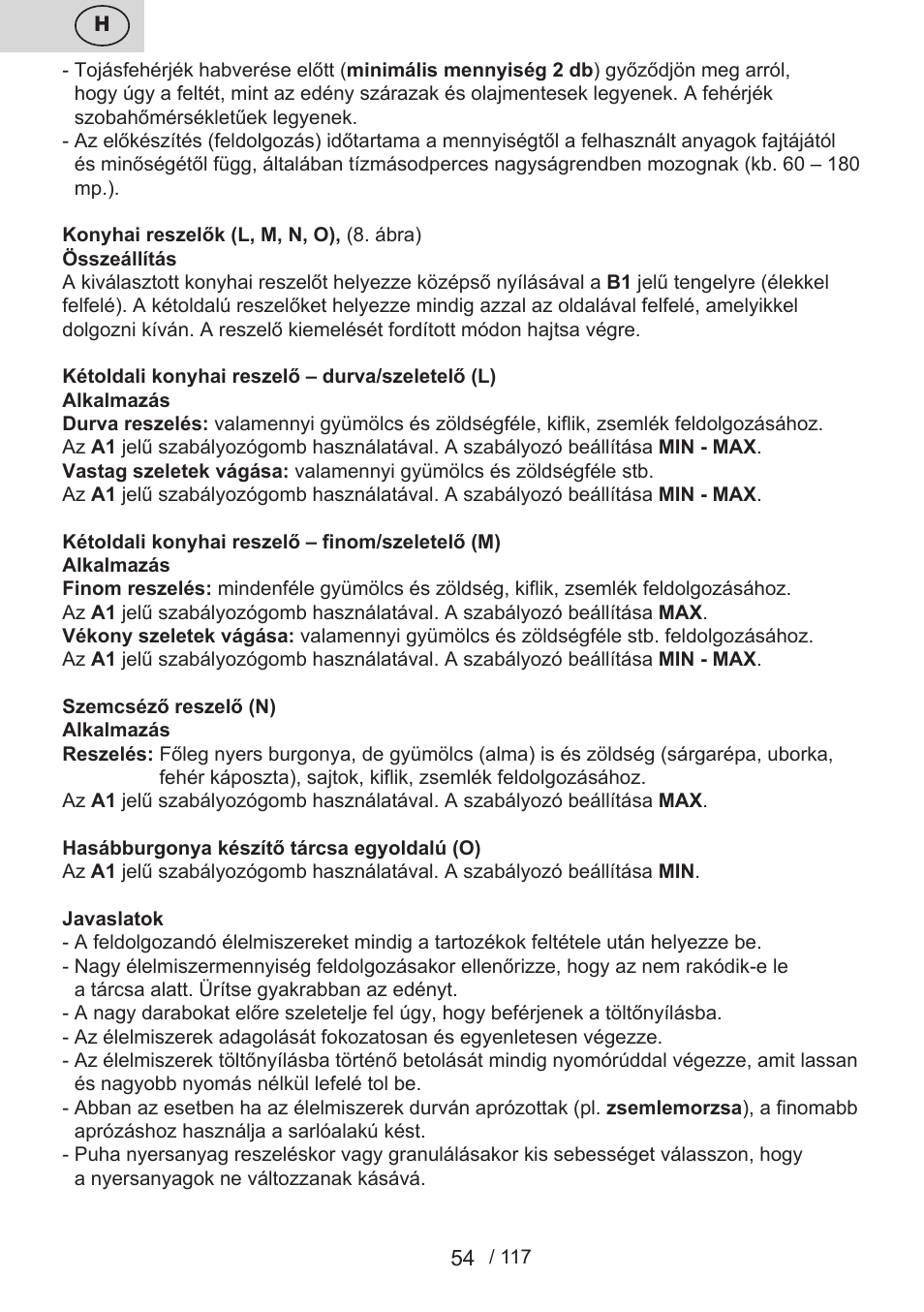ETA Centrino s doplňkovým příslušenstvím User Manual | Page 54 / 120