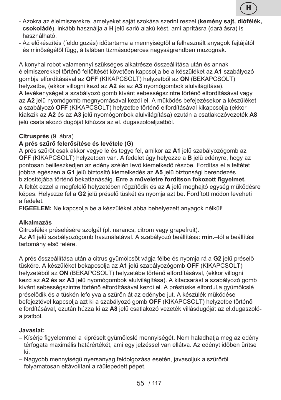 ETA Centrino s doplňkovým příslušenstvím User Manual | Page 55 / 120