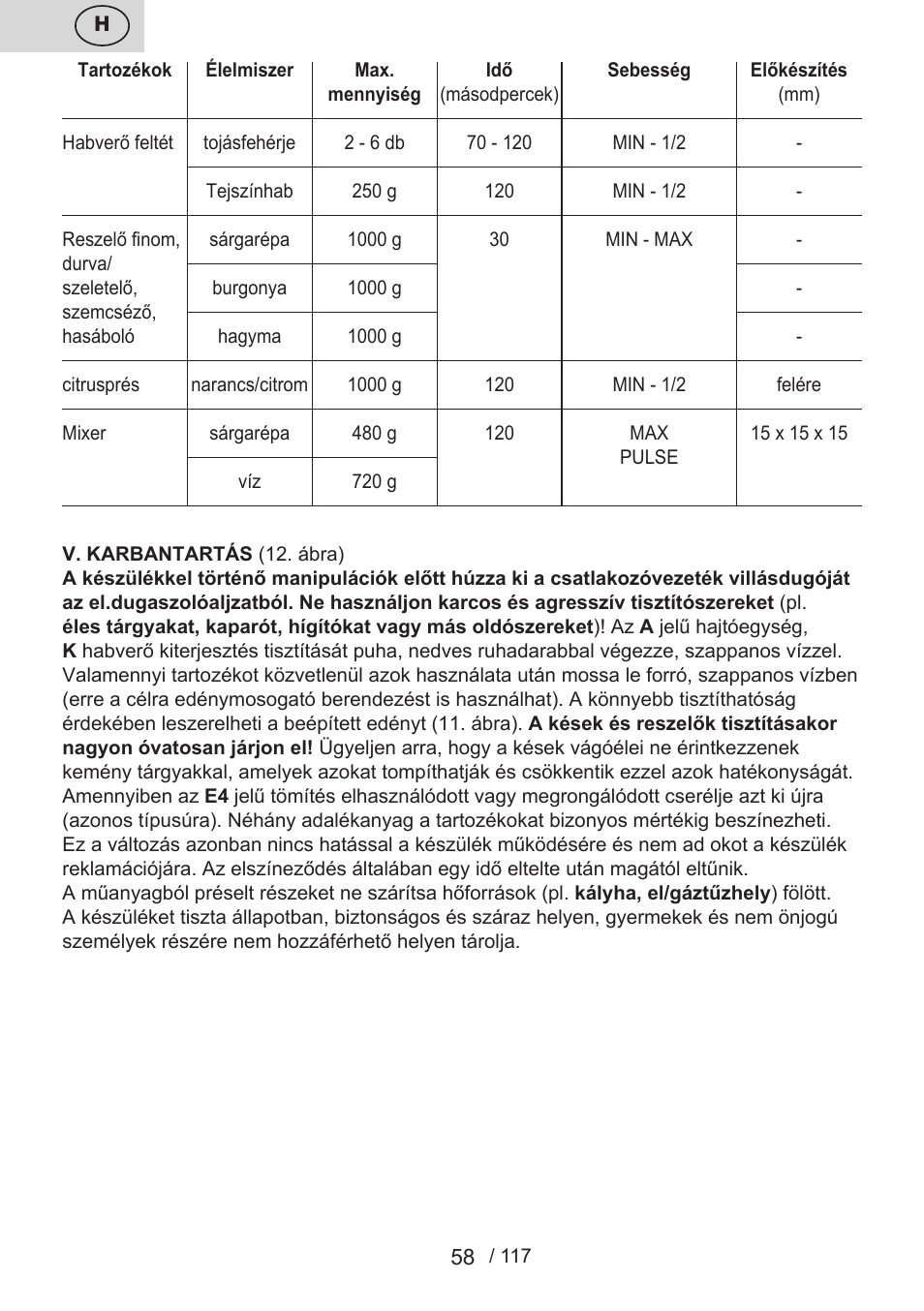 ETA Centrino s doplňkovým příslušenstvím User Manual | Page 58 / 120