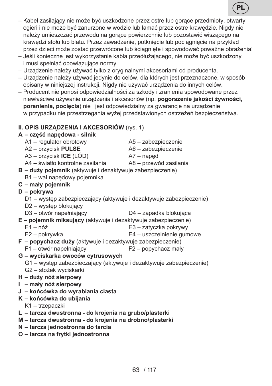 ETA Centrino s doplňkovým příslušenstvím User Manual | Page 63 / 120