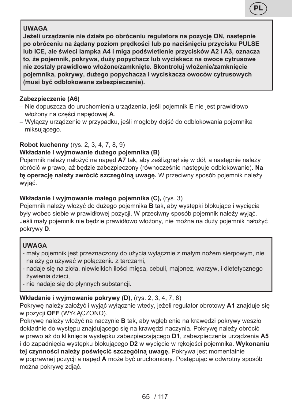 ETA Centrino s doplňkovým příslušenstvím User Manual | Page 65 / 120