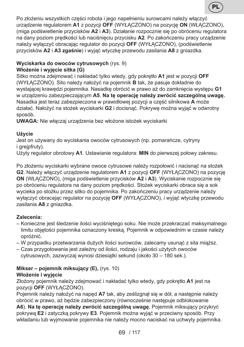 ETA Centrino s doplňkovým příslušenstvím User Manual | Page 69 / 120