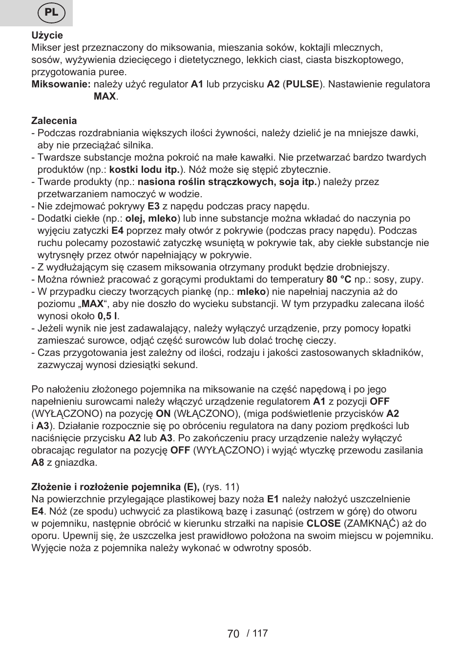 ETA Centrino s doplňkovým příslušenstvím User Manual | Page 70 / 120