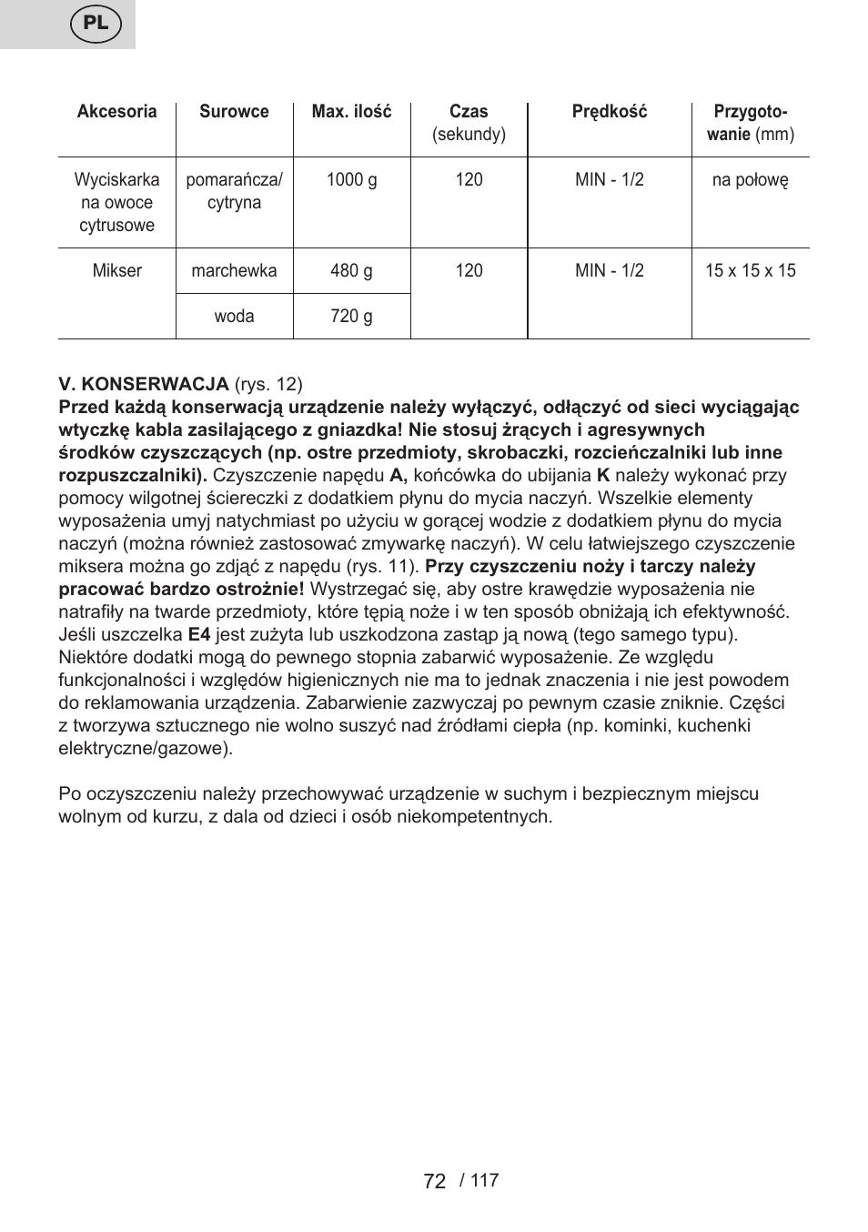 ETA Centrino s doplňkovým příslušenstvím User Manual | Page 72 / 120