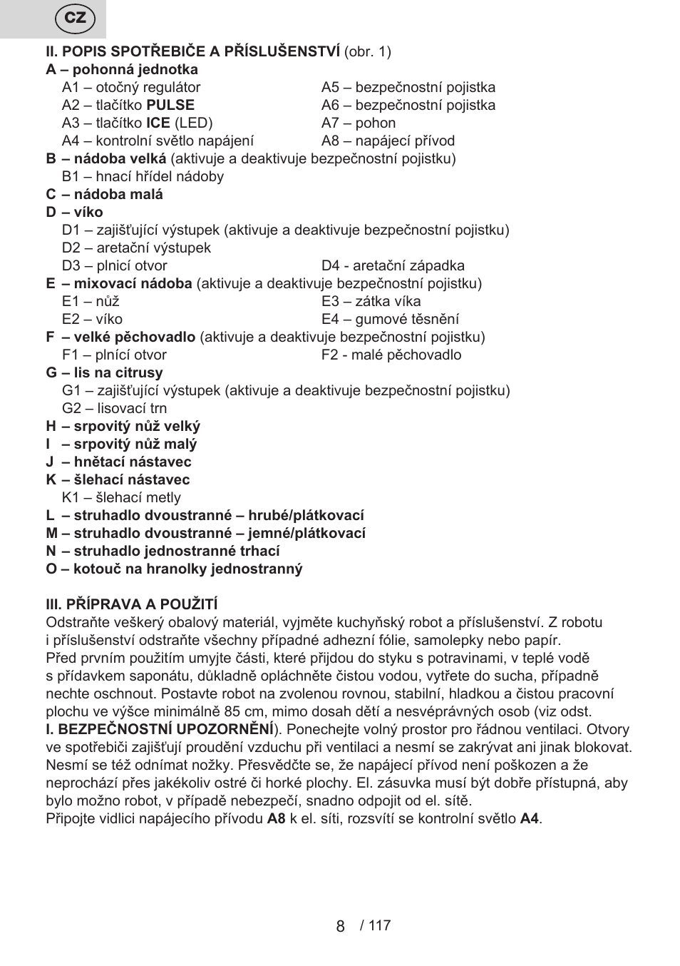 ETA Centrino s doplňkovým příslušenstvím User Manual | Page 8 / 120