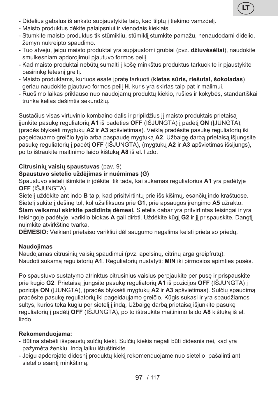 ETA Centrino s doplňkovým příslušenstvím User Manual | Page 97 / 120