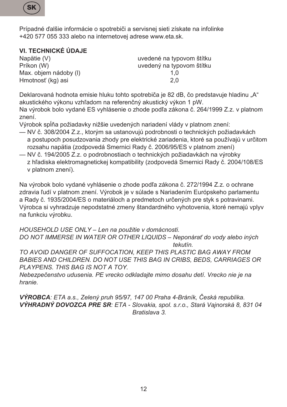ETA Choppic User Manual | Page 12 / 32