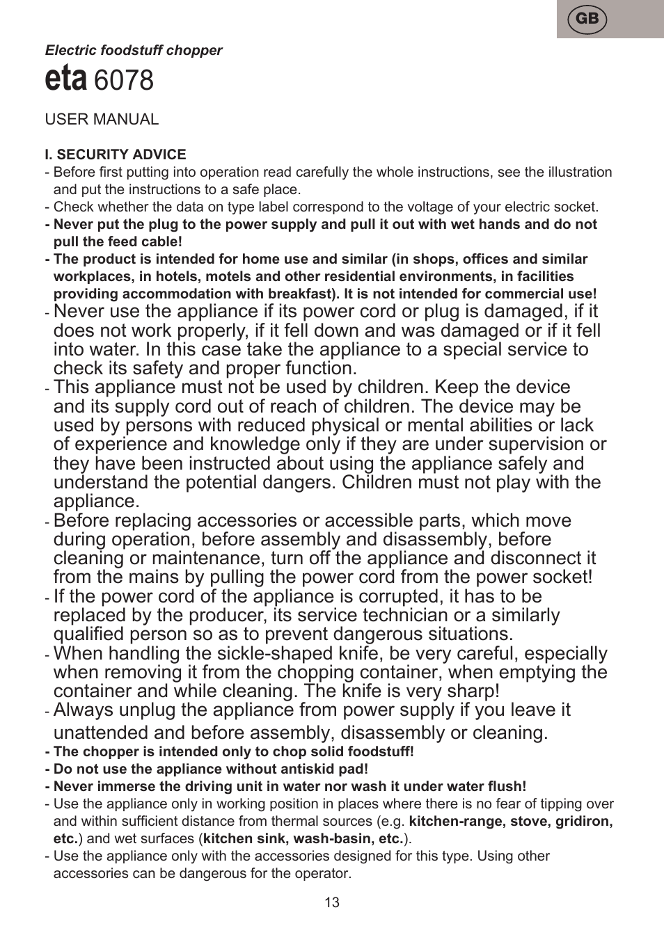 ETA Choppic User Manual | Page 13 / 32