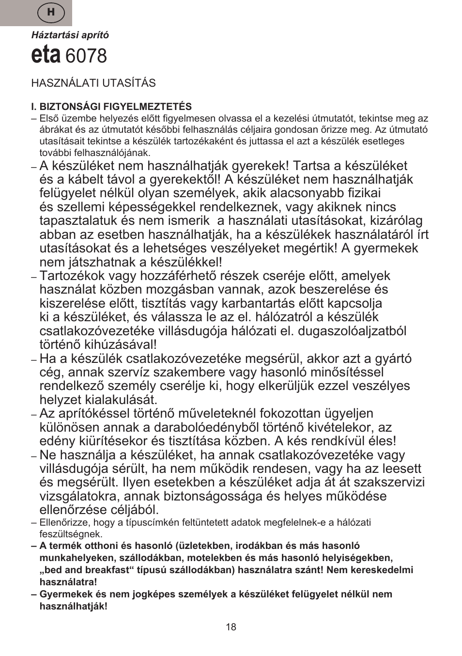 ETA Choppic User Manual | Page 18 / 32