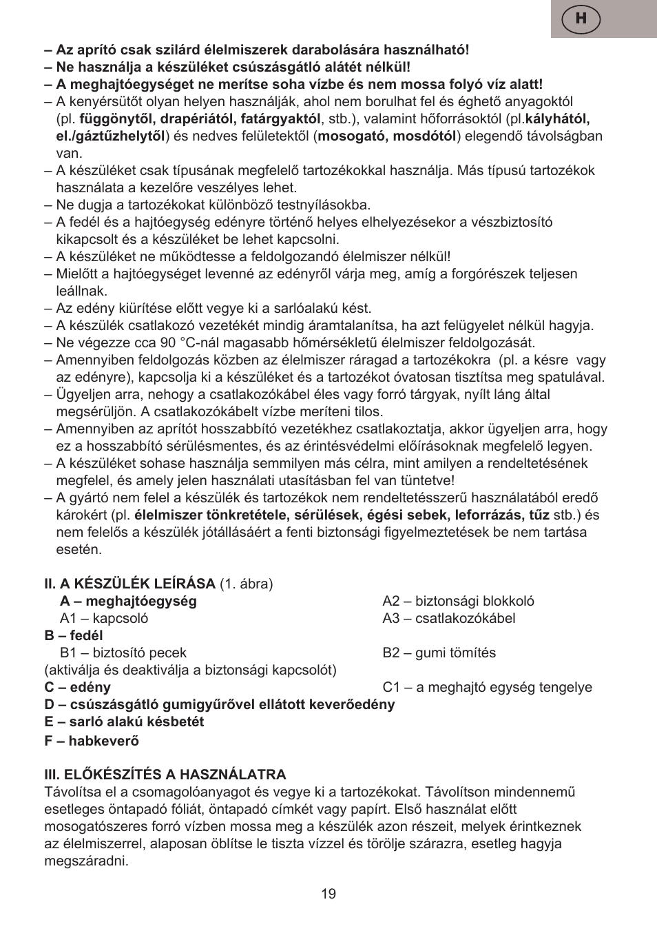 ETA Choppic User Manual | Page 19 / 32