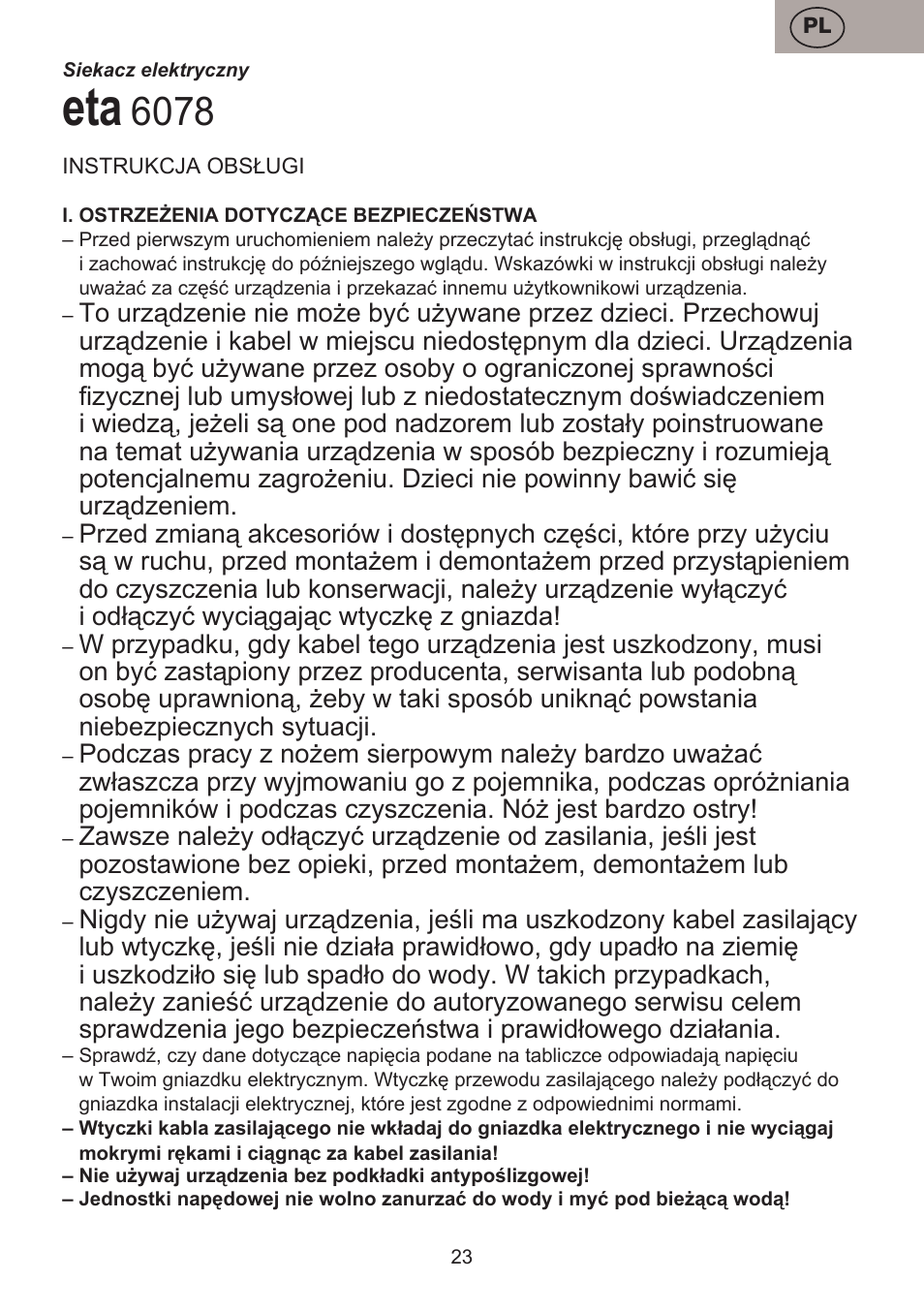 ETA Choppic User Manual | Page 23 / 32